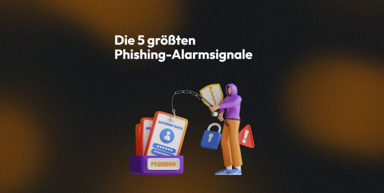 Blogbanner Die 5 größten Phishing-Alarmsignale mit Hacker, der Zugangsdaten angelt