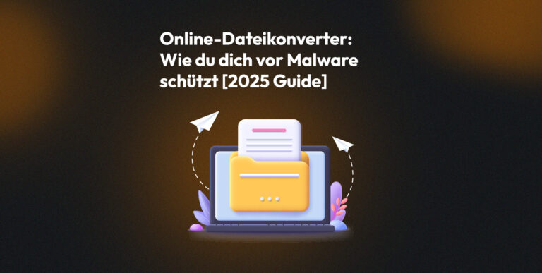 Illustration: Laptop mit Dateiordner und Dokumenten – sicher Online-Dateikonverter nutzen und Malware vermeiden