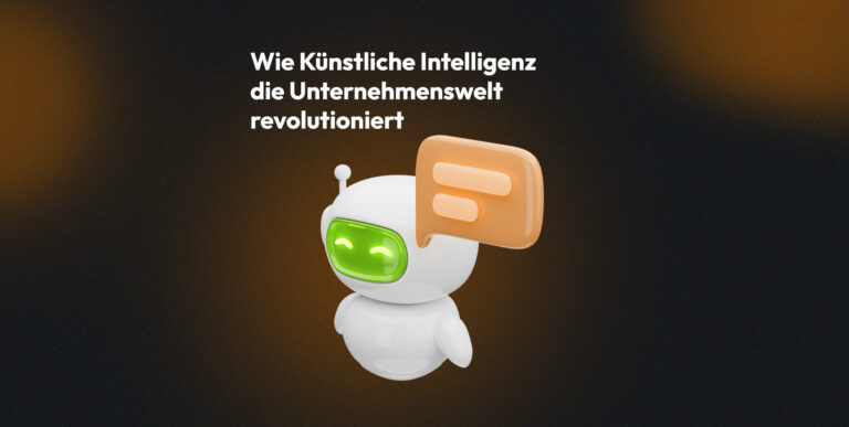 3D-Roboter mit Sprechblase illustriert, wie Künstliche Intelligenz die Unternehmenswelt revolutioniert