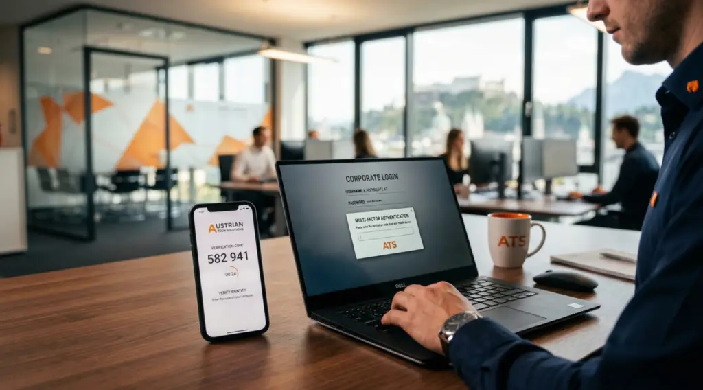 Multi-Faktor-Authentifizierung: Login am Laptop mit Bestätigungscode am Smartphone im Büro